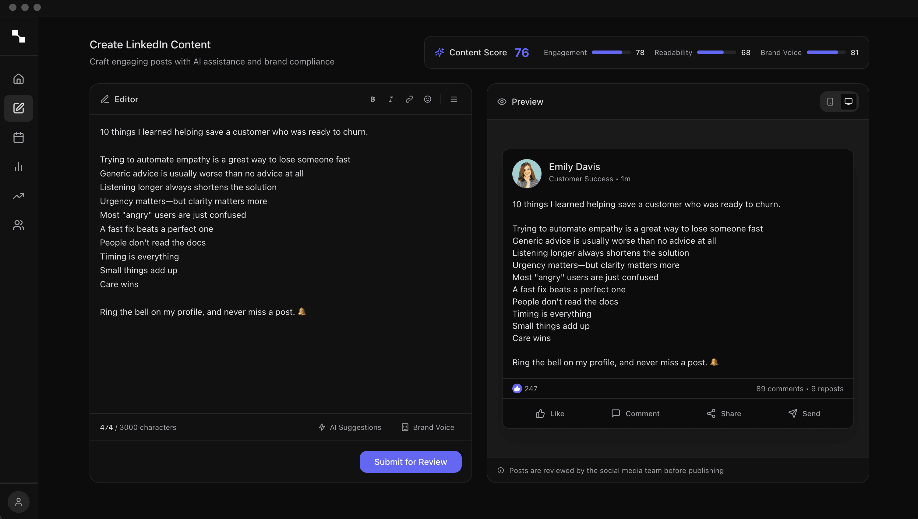 AI-powered content creation interface